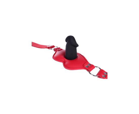 Кляп-фаллос Силиконовый Intimlab Lay-A2098, Черный, С Красным Ремешком, фото 