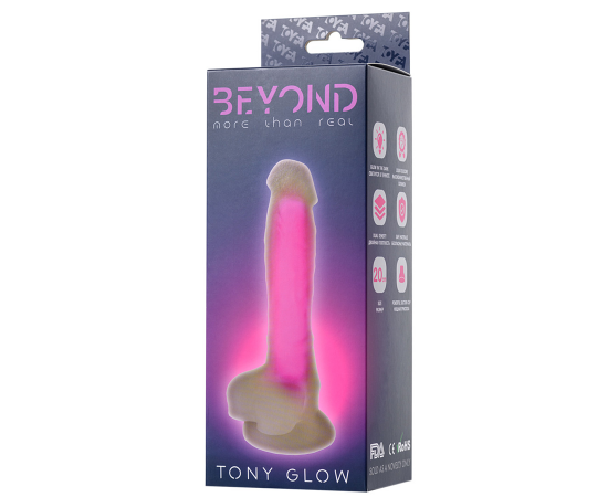 Фаллоимитатор, светящийся в темноте, Beyond by Toyfa Tony Glow, силикон, прозрачно-розовый, 14,5 см, фото 