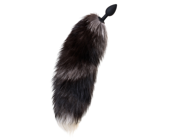 Анальная втулка с хвостом чернобурой лисы Popo Pleasure by Toyfa, S, силикон, черная, 2,7 см, фото 