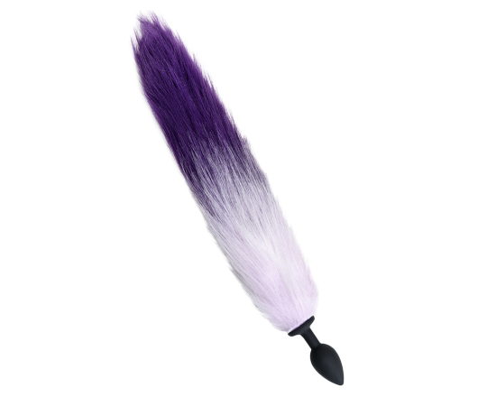 Анальная втулка с бело-фиолетовым хвостом Popo Pleasure by Toyfa, M, силикон, черная, 3,3 см, фото 