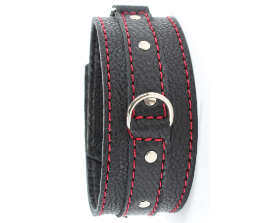 Ошейник Из Натуральной Кожи BDSM Арсенал С Красной Строчкой, фото 