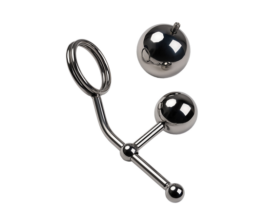 Анальные стринги со сменными шарами, TOYFA Metal, серебристый, фото 