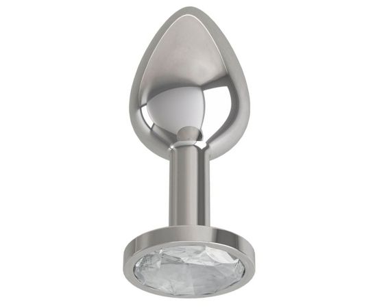 Анальная втулка Silver с прозрачным кристаллом, серебристый, фото 