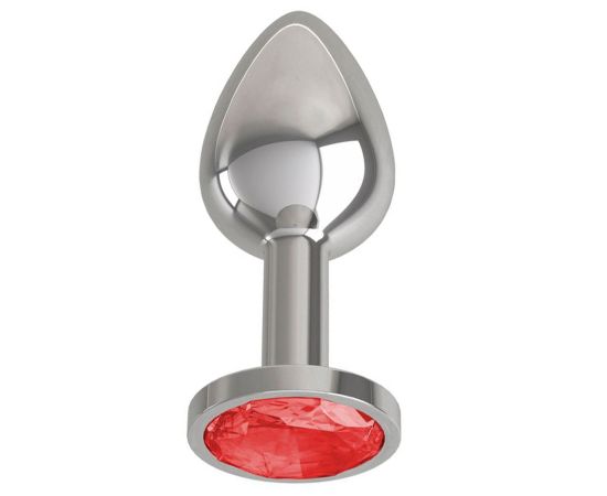 Анальная втулка Silver с красным кристаллом, серебристый, фото 