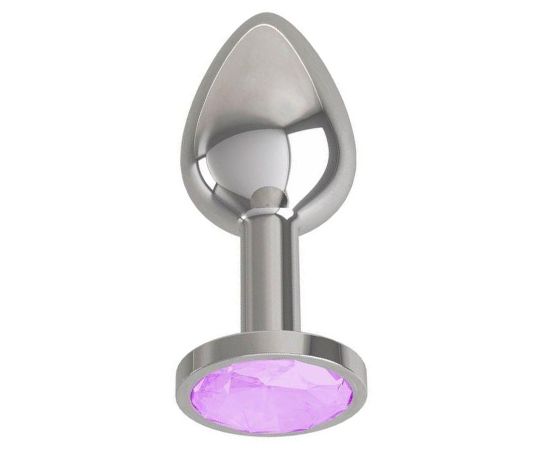 Анальная втулка Silver с сиреневым кристаллом, серебристый, фото 