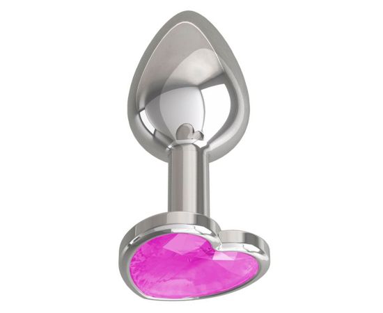 Анальная втулка Silver с розовым кристаллом "сердце", серебристый, фото 