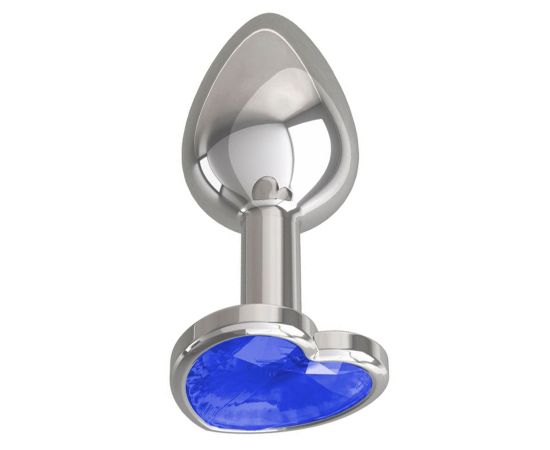 Анальная втулка Silver с синим кристаллом "сердце", серебристый, фото 