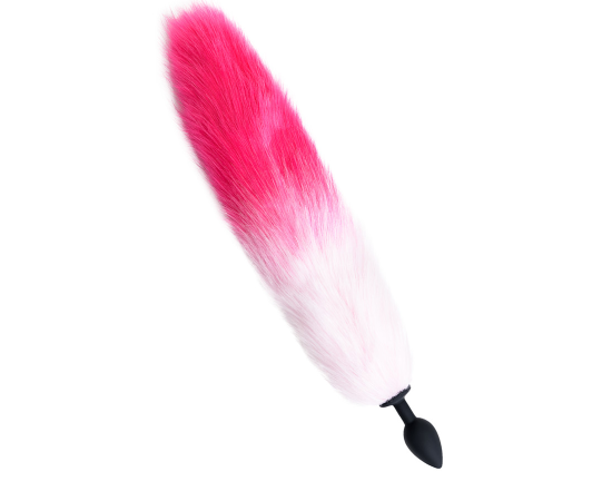 Анальная втулка с бело-розовым хвостом Popo Pleasure by Toyfa, M, силикон, черная, 3,3 см, фото 