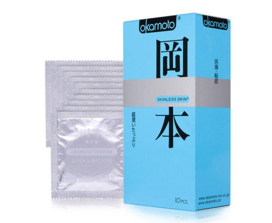 Презервативы Okamoto Skinless Skin Super Lubricative / С обильной смазкой № 10, фото 