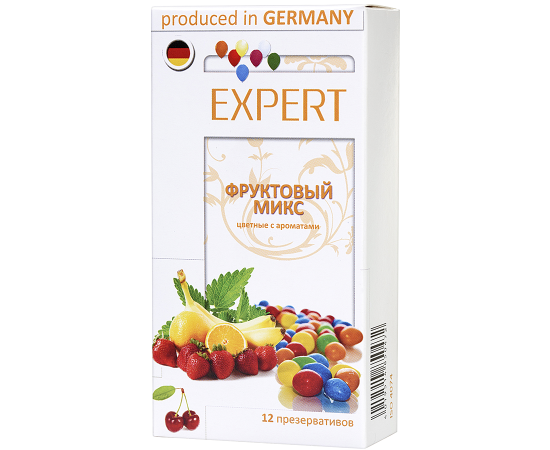 Презервативы Expert "Фруктовый микс" №12, цветные с ароматами: клубники, апельсина, банана, 12шт, фото 