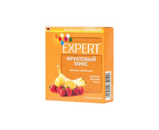 Презервативы Expert "Фруктовый микс" №3, цветные с ароматами: клубники, апельсина, банана, 3шт, фото  Презервативы Expert "Фруктовый микс" №3, цветные с ароматами: клубники, апельсина, банана, 3шт, фото