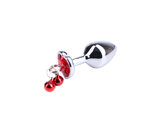 Анальная Пробка Metal Silver С Кристаллом В Форме Сердца И Колокольчиками Red M, фото  Анальная Пробка Metal Silver С Кристаллом В Форме Сердца И Колокольчиками Red M, фото
