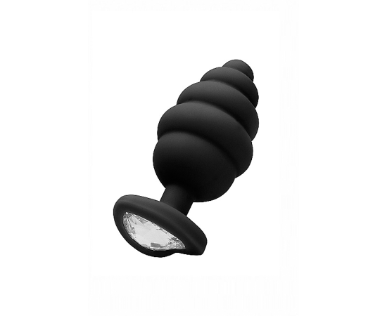 Анальная пробка Large Ribbed Diamond Heart Plug с прозрачным кристаллом, фото 