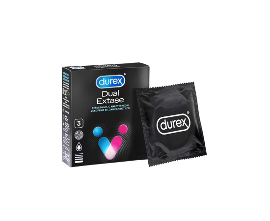 Презервативы Durex №3 Dual Extase рельефные с анастетиком, фото 