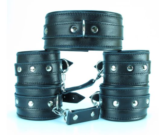 Набор Аксессуаров Из Гладкой Кожи BDSM Арсенал, фото 