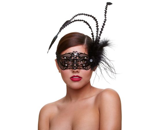 Маска со стразами и с пухом Masq Fantasia черная, фото 