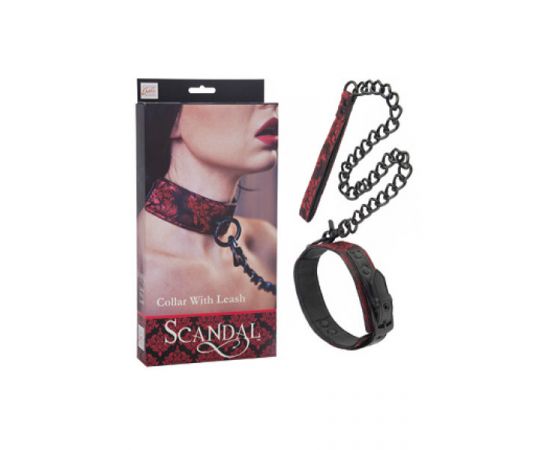 Ошейник Атласный С Цепью Scandal Collar with Leash, Черно-Красный, фото 