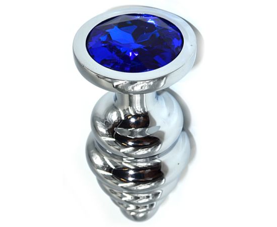 Анальная пробка Kanikule серебристая с синим кристаллом (medium), фото 