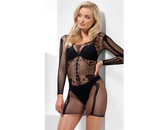 Платье Fever Черное В Сетку С Изображением Костей OS, фото 