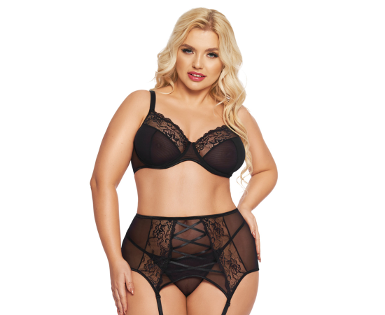 Комплект SoftLine Collection Dolores (бюстгальтер, стринги и пояс для чулок), черный, XXL, фото 