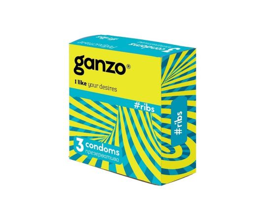 Презервативы Ganzo Ribs Ребристые Latex 3 шт, фото 